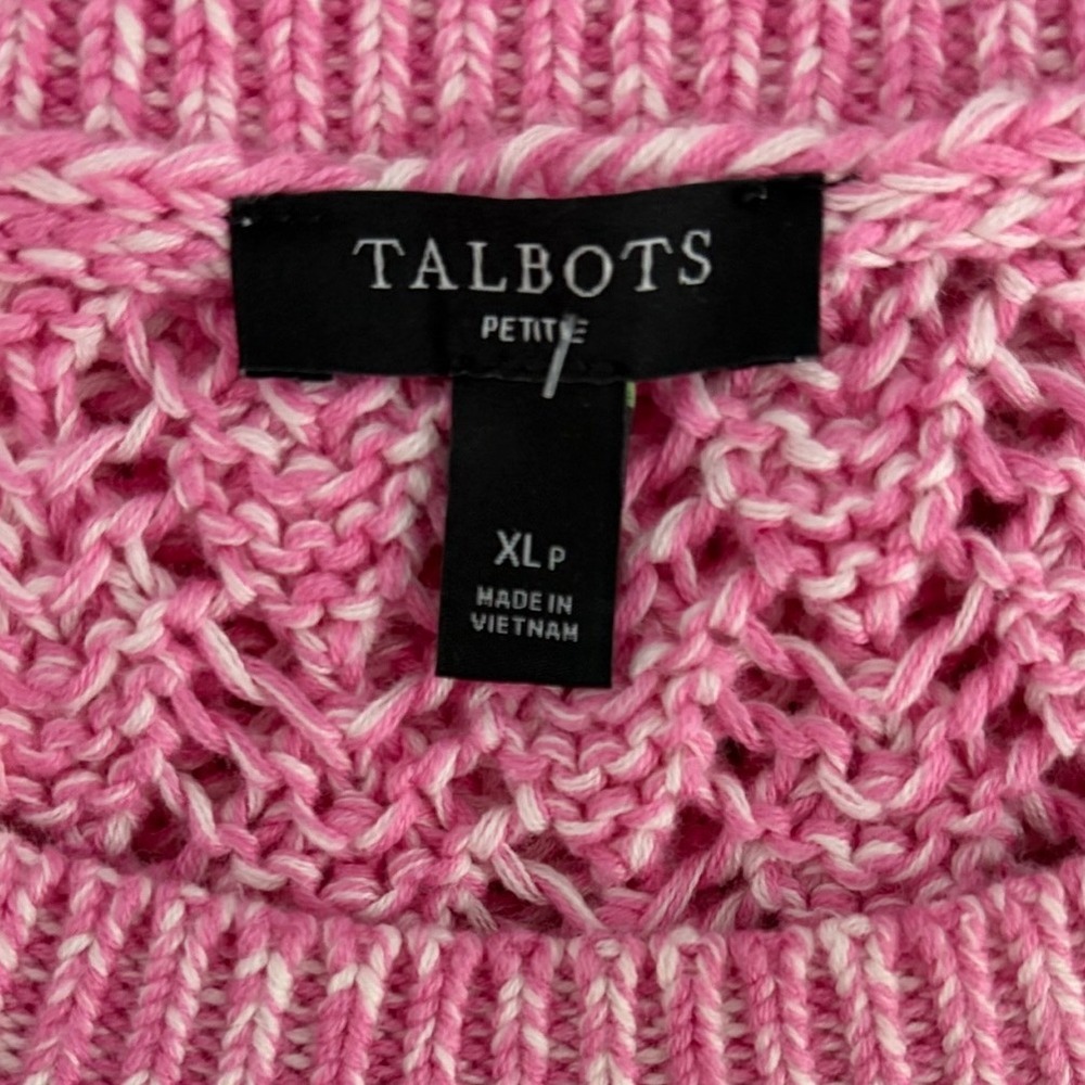 Talbots Petite XL Pink White Marled Open Knit Pointelle Sweater Preppy Coquette - Picture 2 of 7